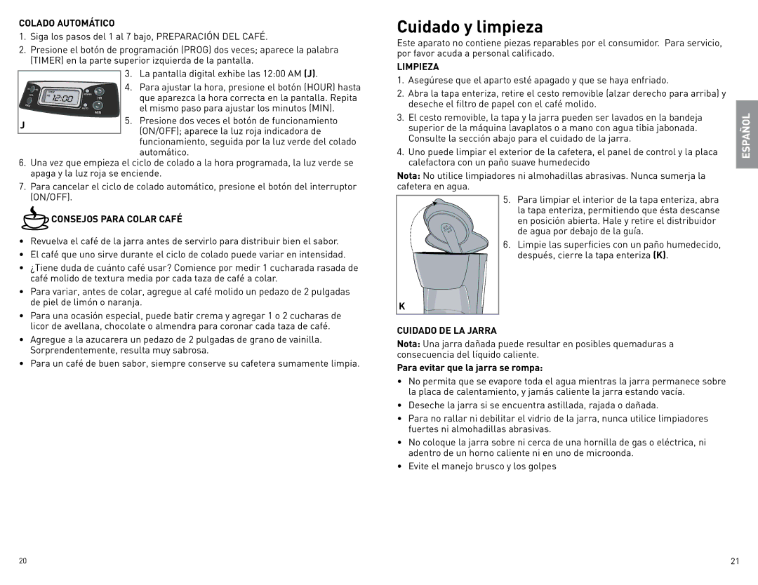 Black & Decker BCM40B manual Cuidado y limpieza, Colado Automático, Consejos Para Colar Café 