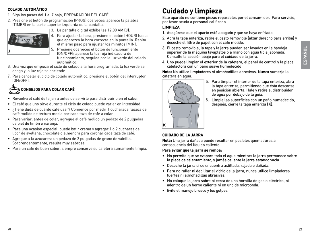 Black & Decker BCM40B manual Cuidado y limpieza, Español 