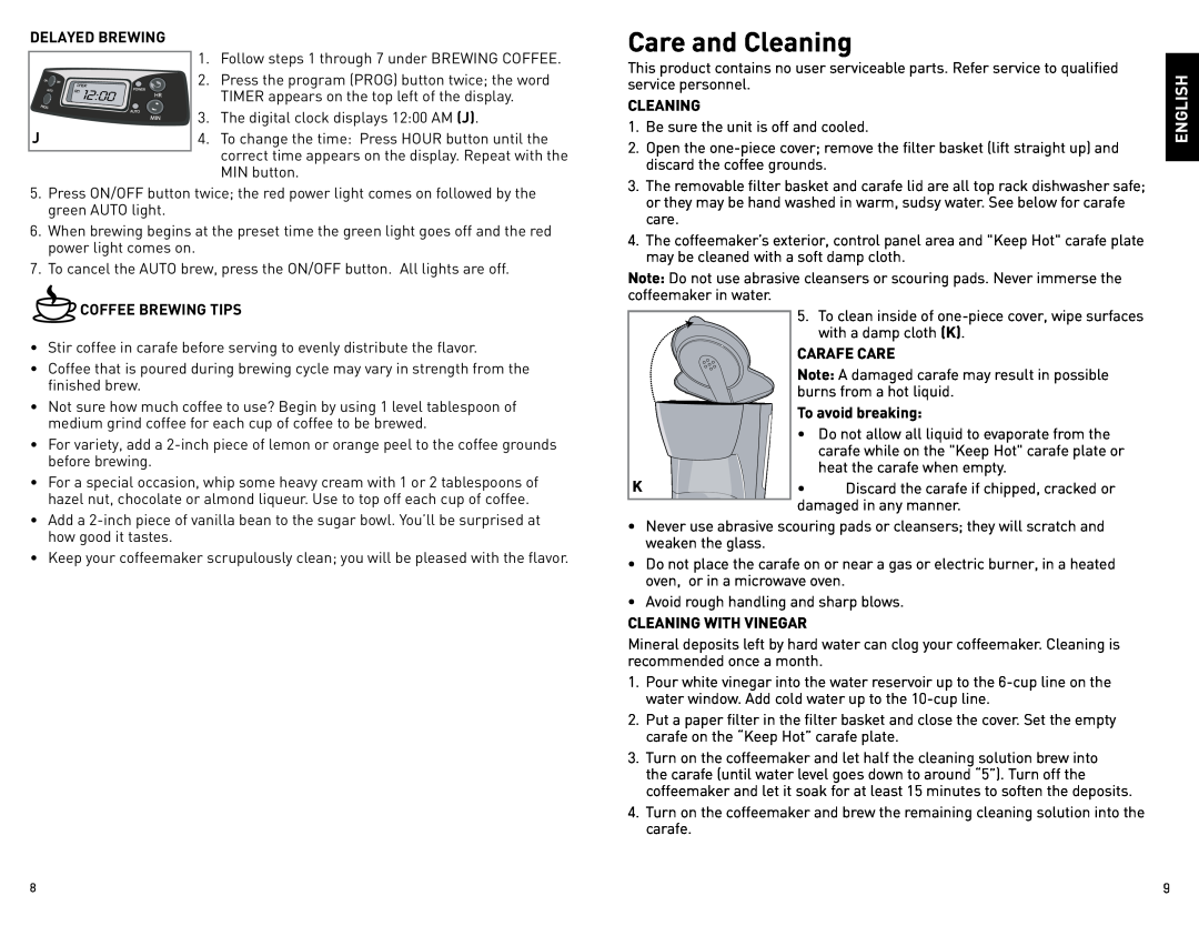 Black & Decker BCM40B manual Care and Cleaning, English 