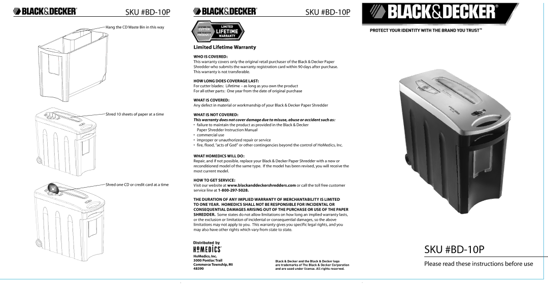 Black & Decker BD-10P warranty WHO is Covered, HOW Long does Coverage Last, What is Covered, What is not Covered 