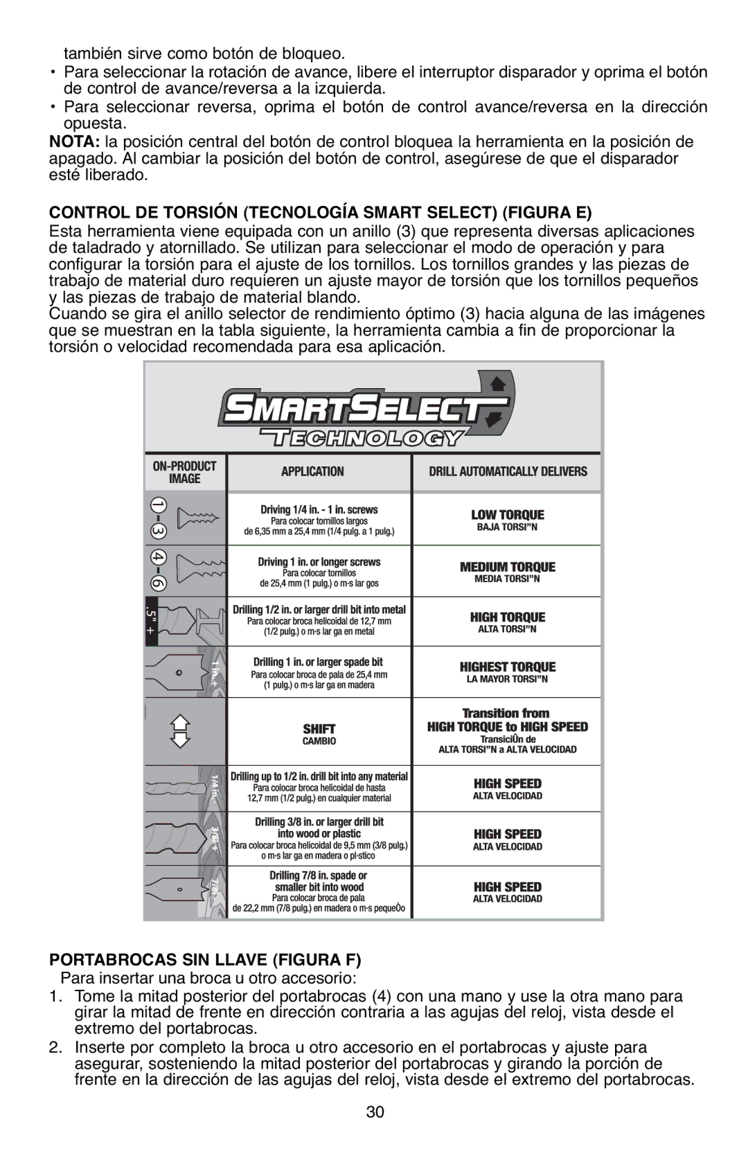 Black & Decker BD12PS Control DE Torsión Tecnología Smart Select Figura E, Portabrocas SIN Llave Figura F 