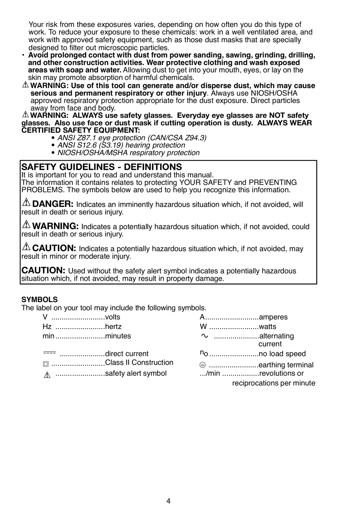 Black & Decker BD12PS instruction manual Safety Guidelines Definitions, Symbols 