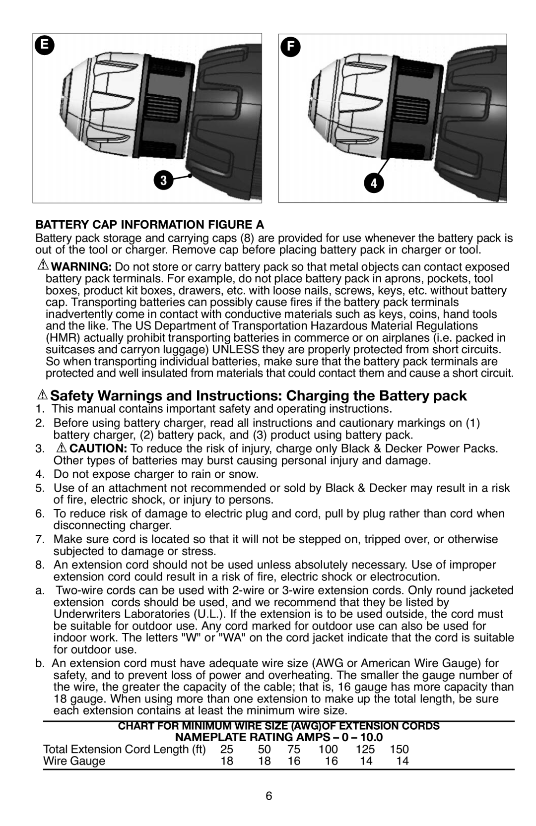 Black & Decker BD12PS Safety Warnings and Instructions Charging the Battery pack, Battery CAP Information Figure a 