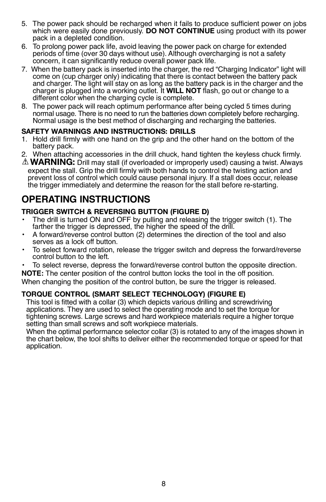 Black & Decker BD12PS Safety Warnings and Instructions Drills, Trigger Switch & Reversing Button Figure D 