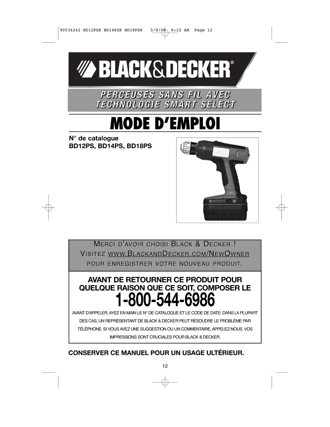 Black & Decker BD18PS, BD14PS instruction manual Mode D’EMPLOI 