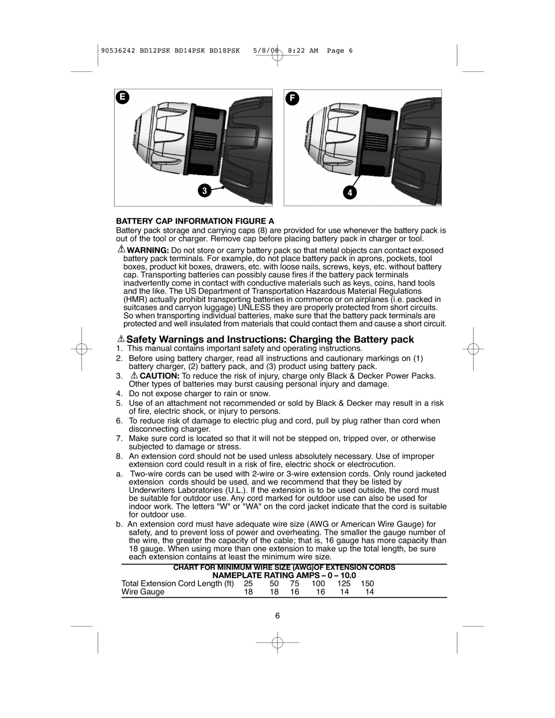 Black & Decker BD18PS, BD14PS Safety Warnings and Instructions Charging the Battery pack, Battery CAP Information Figure a 