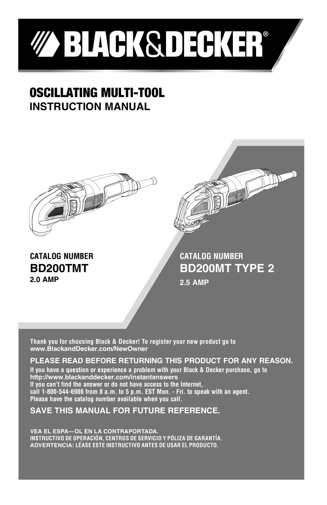 Black & Decker BD200MTBR, BD200TMT, BD200MT TYPE 2 instruction manual Oscillating Multi-Tool, Amp 