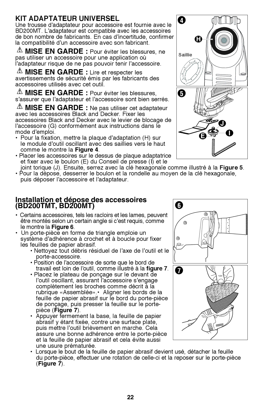 Black & Decker BD200MTBR Kit Adaptateur Universel, Installation et dépose des accessoires BD200TMT, BD200MT 