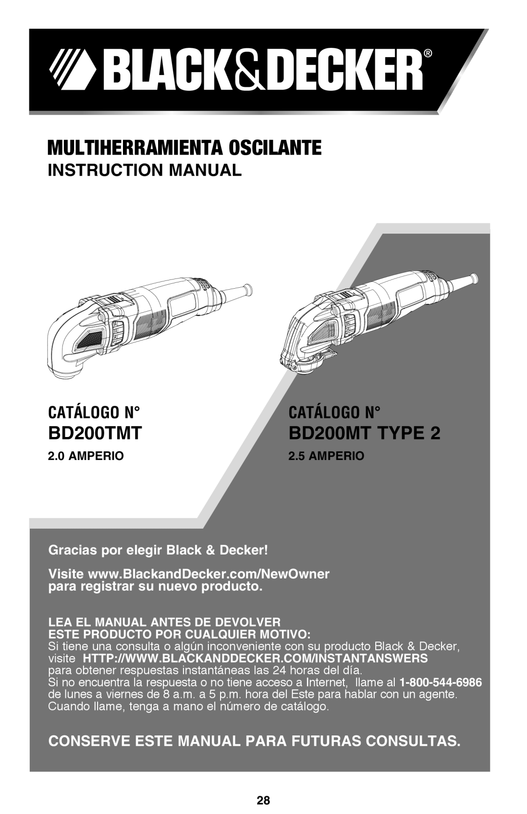 Black & Decker BD200MTBR, BD200TMT, BD200MT TYPE 2 instruction manual Catálogo N, Amperio 