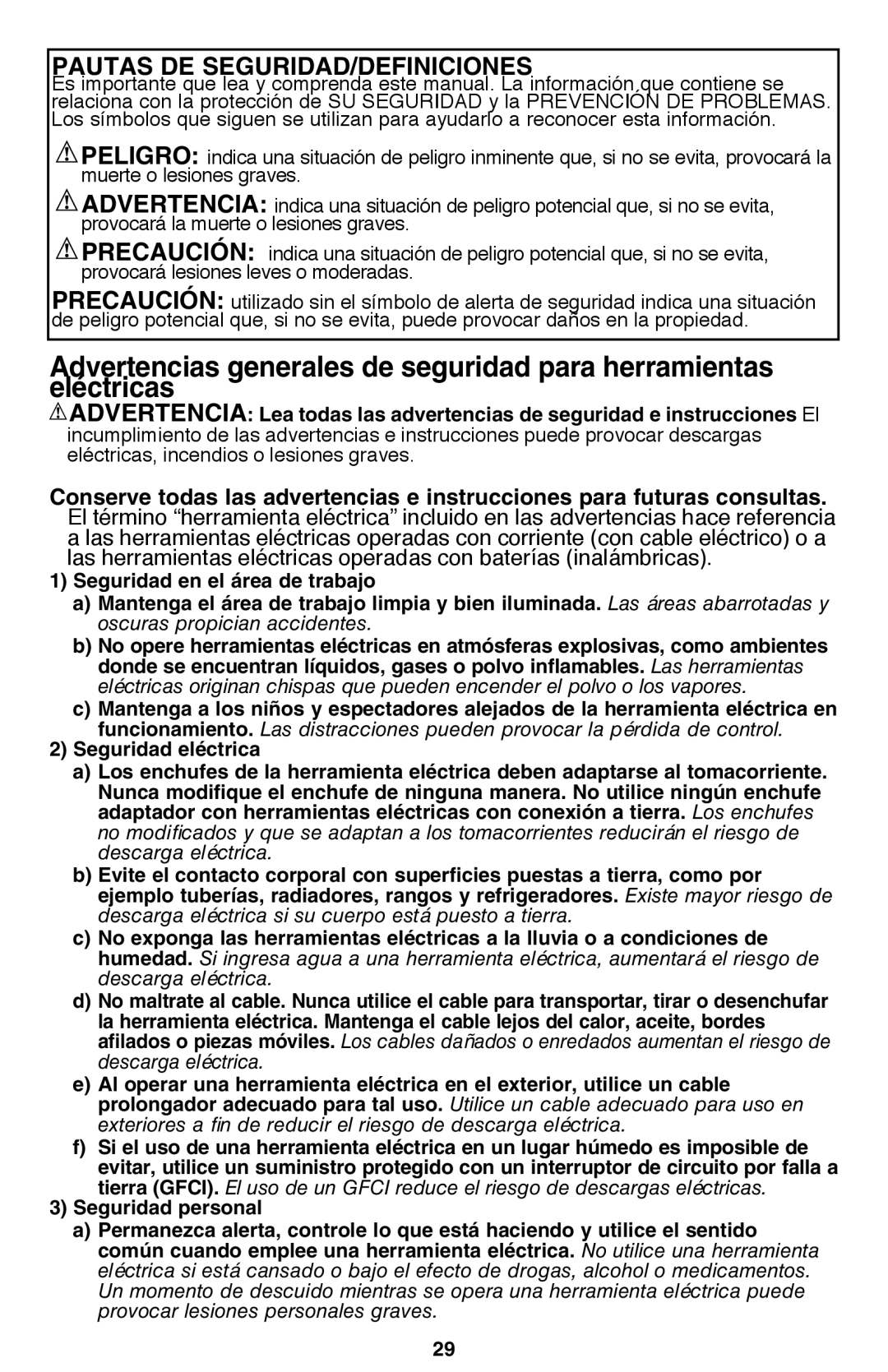 Black & Decker BD200MTBR, BD200TMT, BD200MT TYPE 2 instruction manual Pautas DE SEGURIDAD/DEFINICIONES 