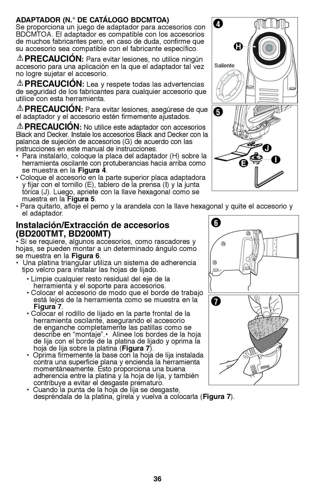 Black & Decker BD200MTBR Instalación/Extracción de accesorios BD200TMT, BD200MT, Adaptador N. DE Catálogo Bdcmtoa 