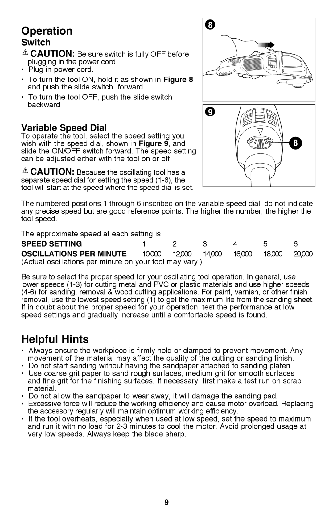 Black & Decker BD200MTBR, BD200TMT, BD200MT TYPE 2 Operation, Helpful Hints, Switch, Variable Speed Dial 