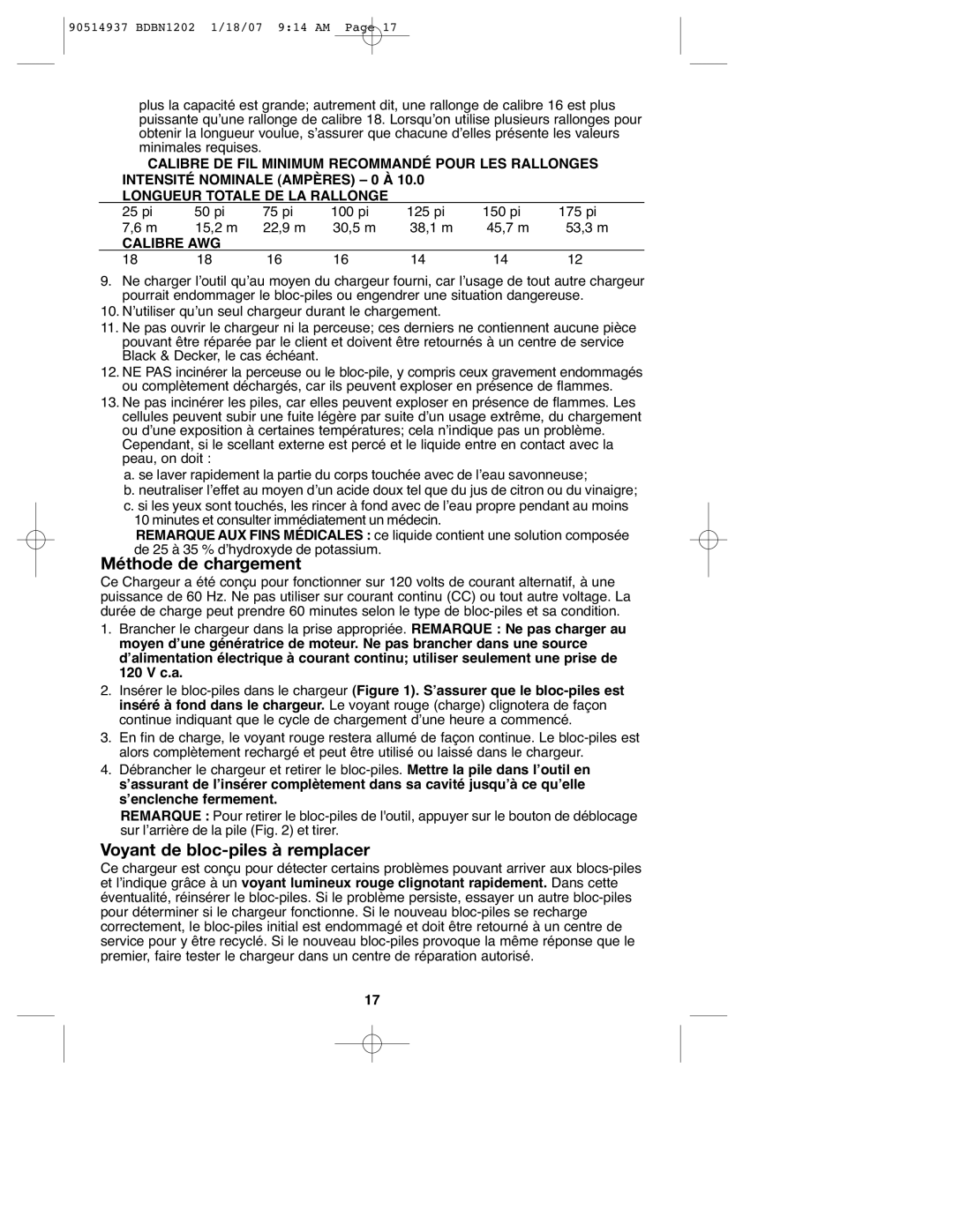 Black & Decker 90514937, BDBN1202, BDBN1802 instruction manual Méthode de chargement, Voyant de bloc-piles à remplacer 