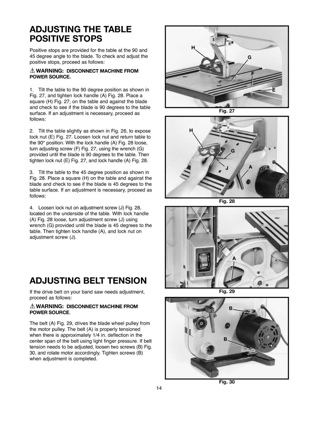 Black & Decker BDBS100 instruction manual Adjusting Belt Tension, Adjusting the Table Positive Stops 