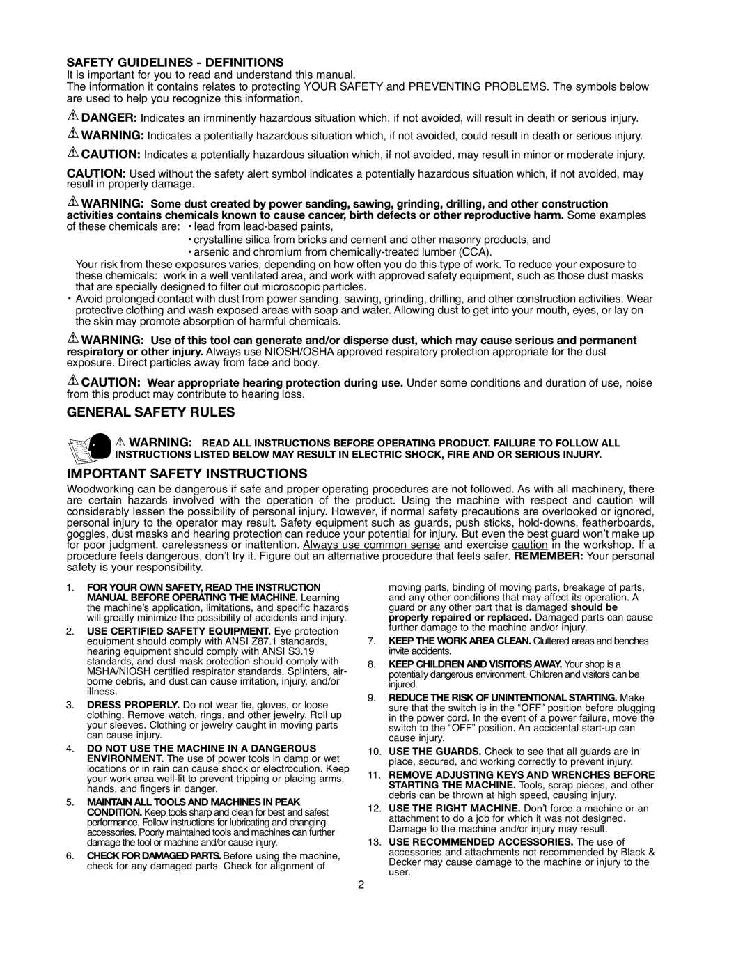 Black & Decker BDBS100 instruction manual General Safety Rules Important Safety Instructions, Safety Guidelines Definitions 