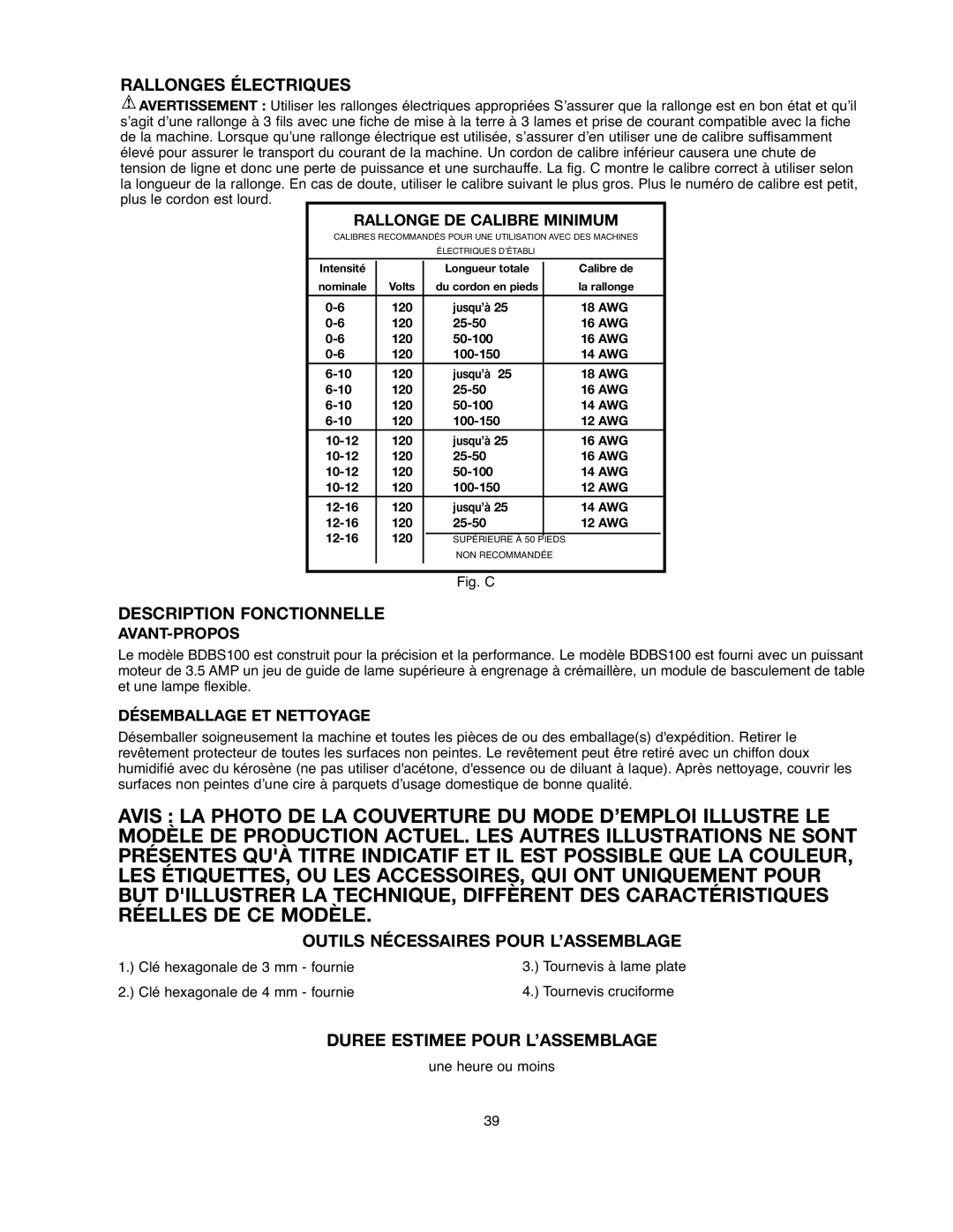 Black & Decker BDBS100 Rallonges Électriques, Description Fonctionnelle, Outils Nécessaires Pour L’ASSEMBLAGE 