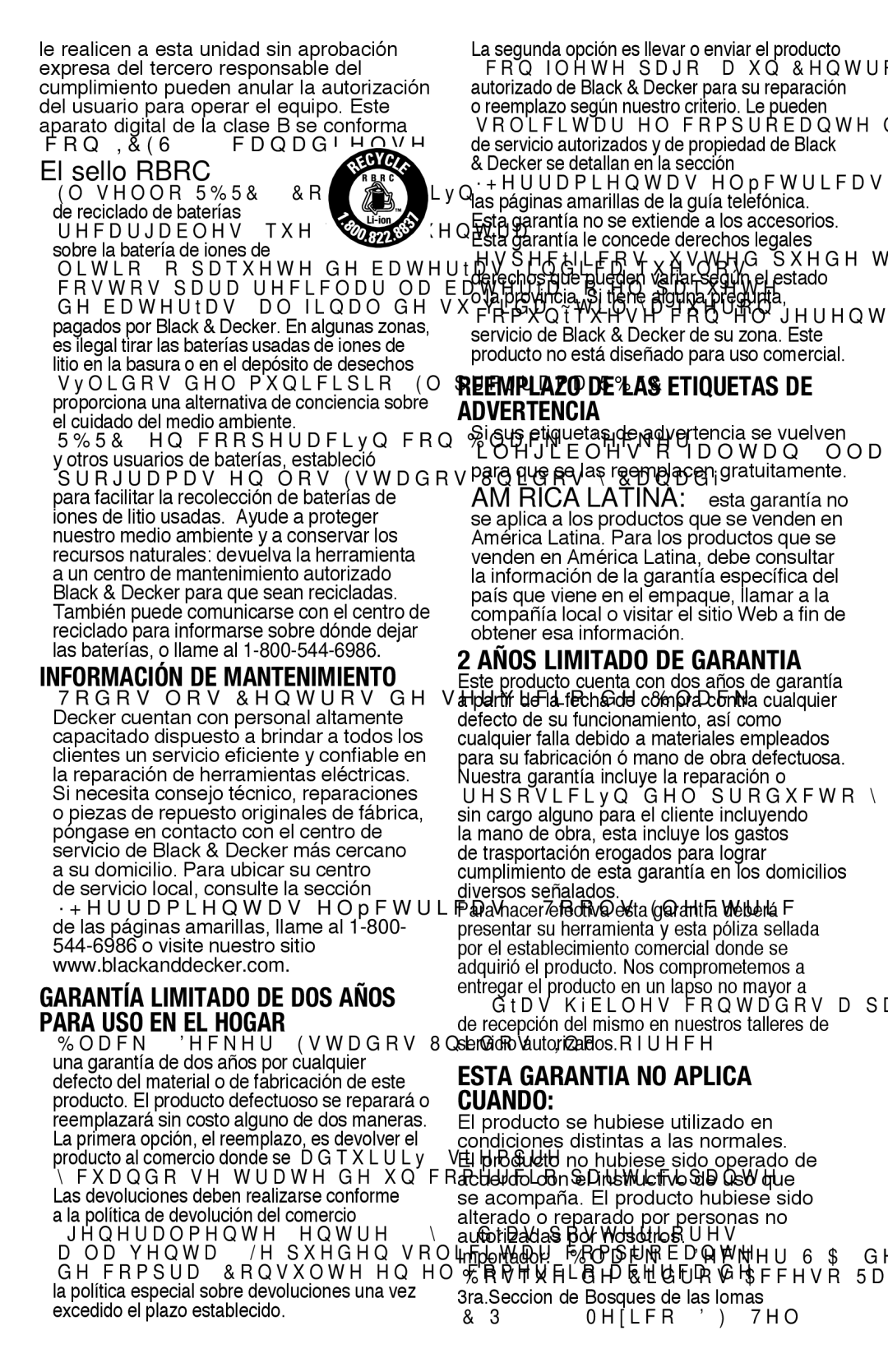 Black & Decker BDCD2204KIT instruction manual América Latina esta garantía no, El sello Rbrc Corporación 