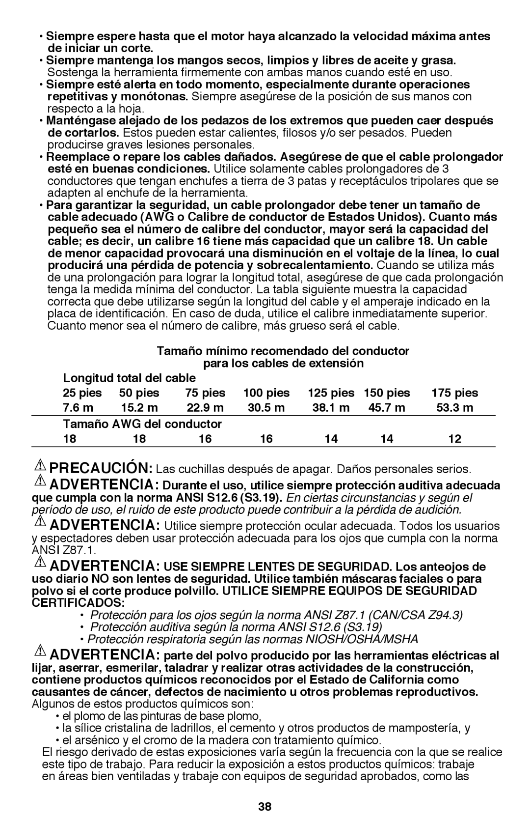 Black & Decker BDCD2204KIT instruction manual Pies, Tamaño AWG del conductor 