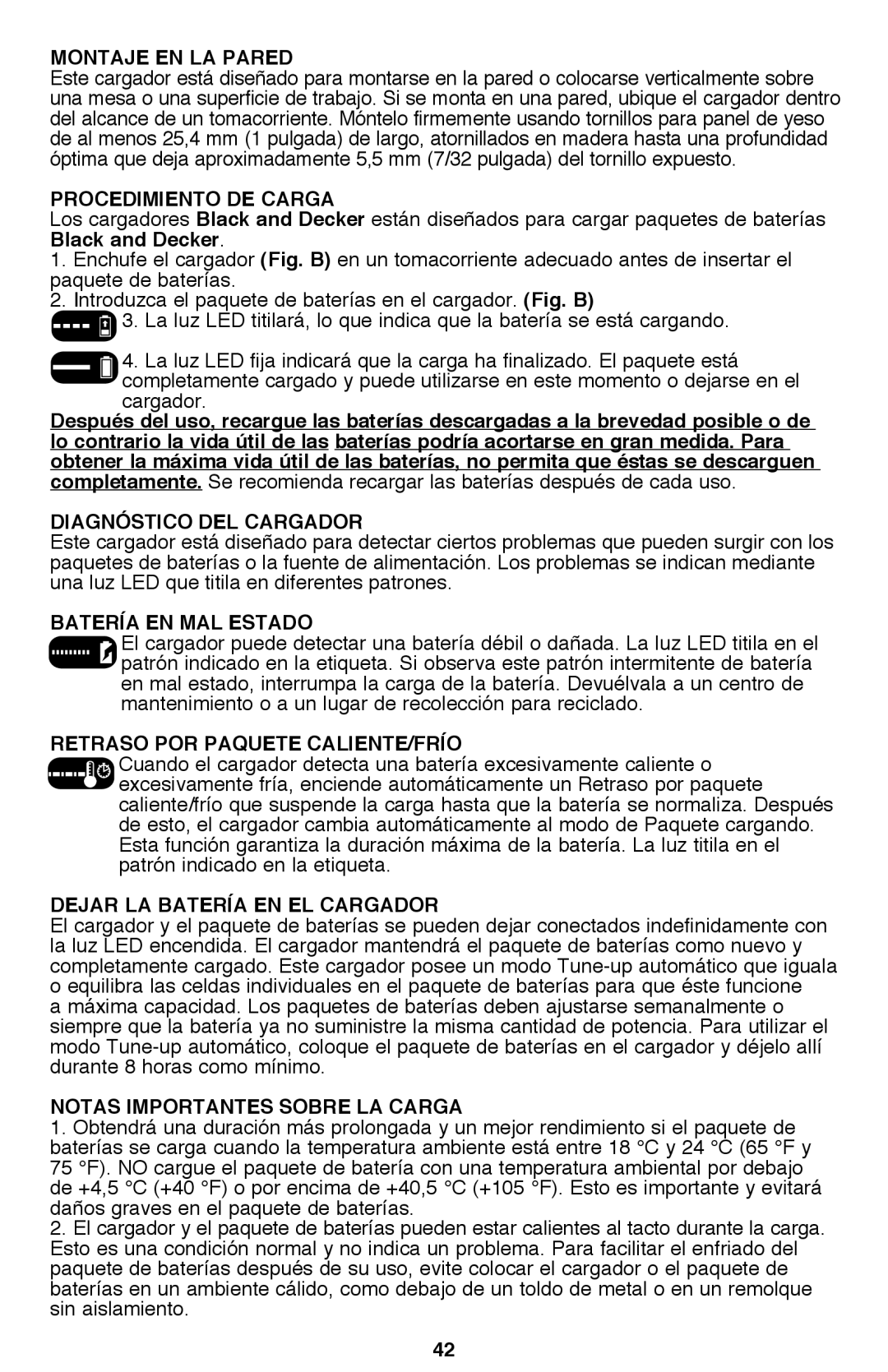 Black & Decker BDCD2204KIT instruction manual Montaje en la pared, Procedimiento de carga, Batería en mal estado 