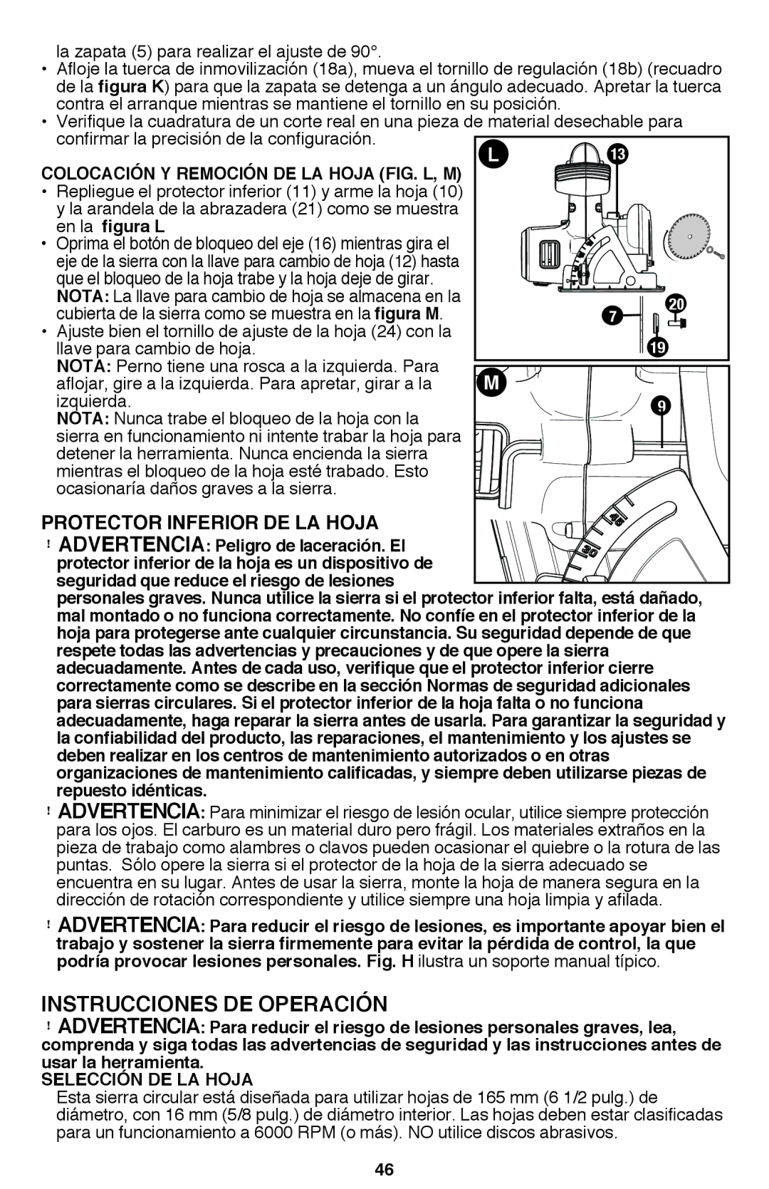 Black & Decker BDCD2204KIT Instrucciones de operación, Protector inferior de la hoja, En la figura L, Repuesto idénticas 