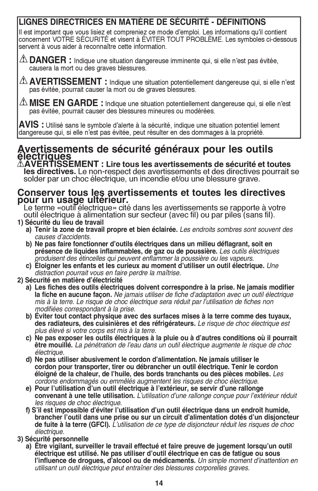 Black & Decker BDCD220IA-1 instruction manual Lignes directrices en matière de sécurité définitions 