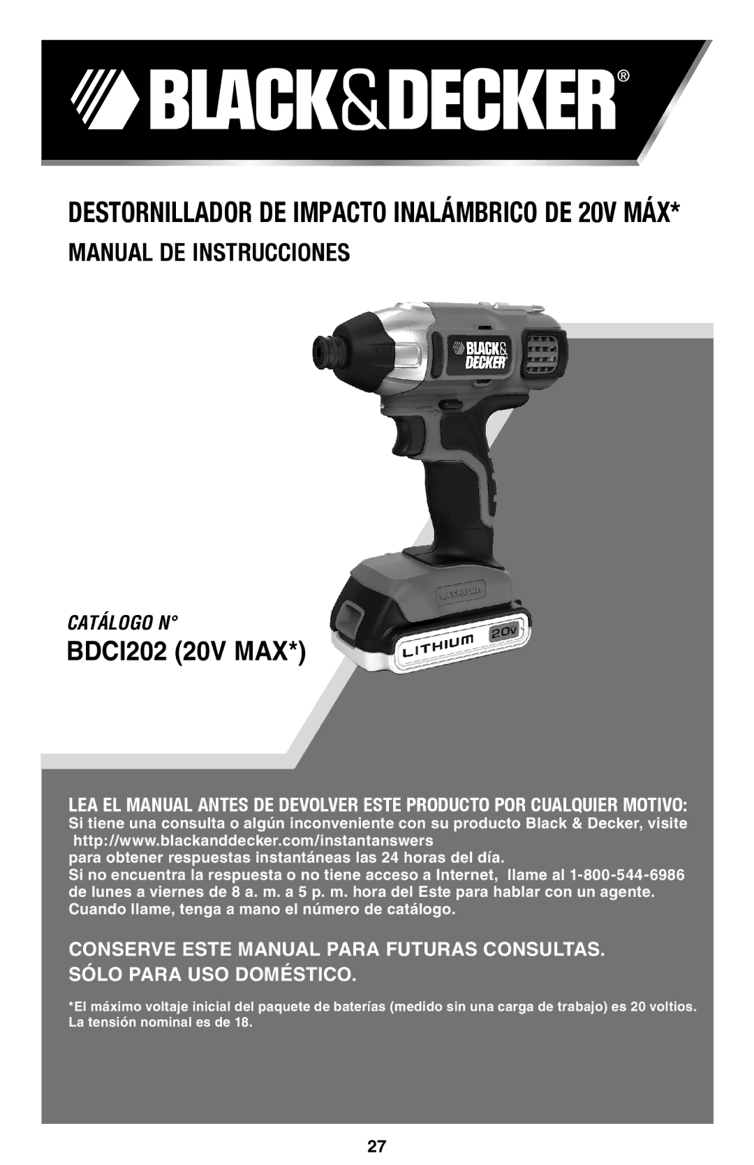 Black & Decker BDCD220IA-1 instruction manual Destornillador de impacto Inalámbrico DE 20V MÁX 