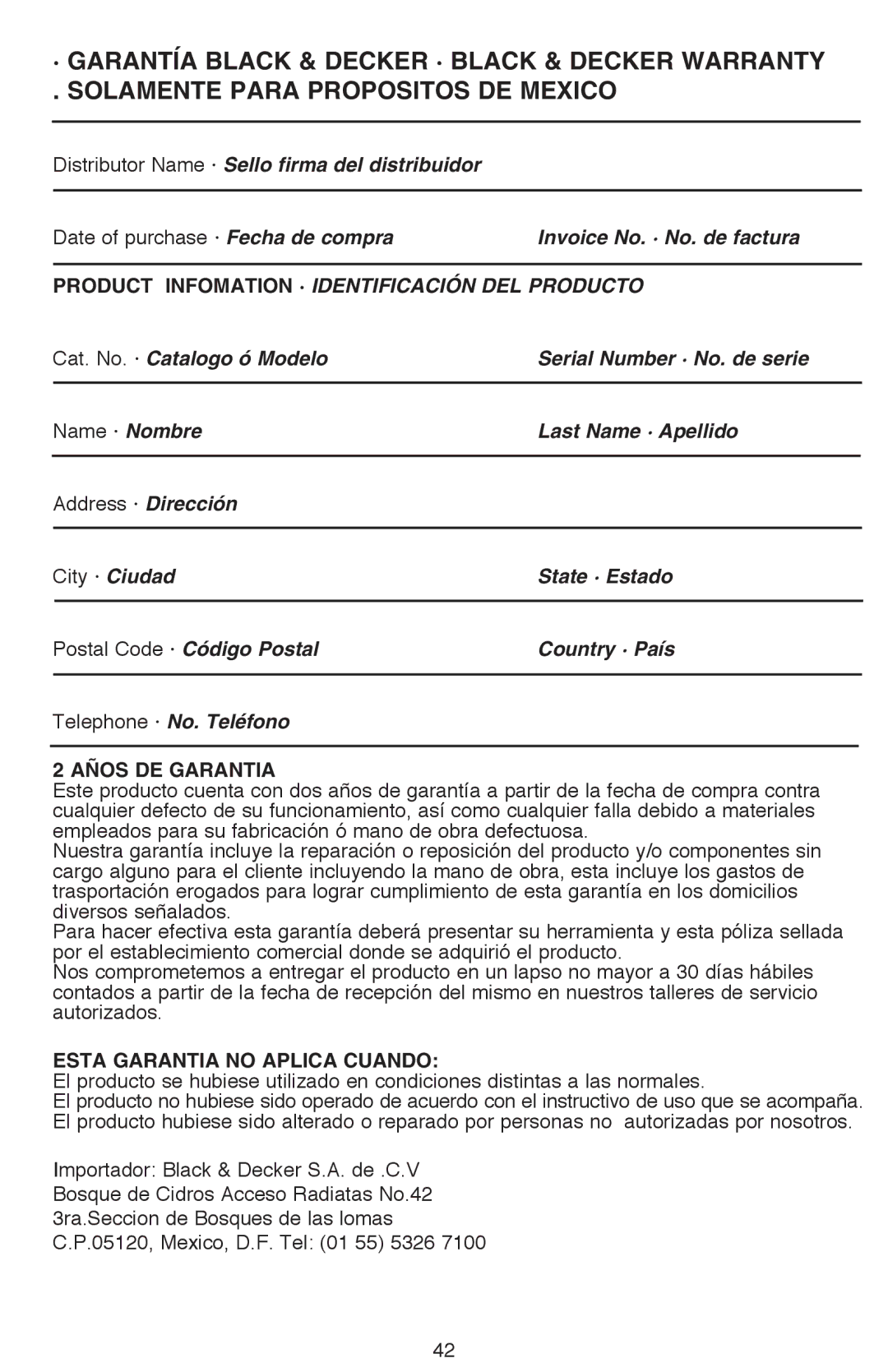 Black & Decker BDCD220IA-1 instruction manual Años DE Garantia, Esta Garantia no Aplica Cuando 