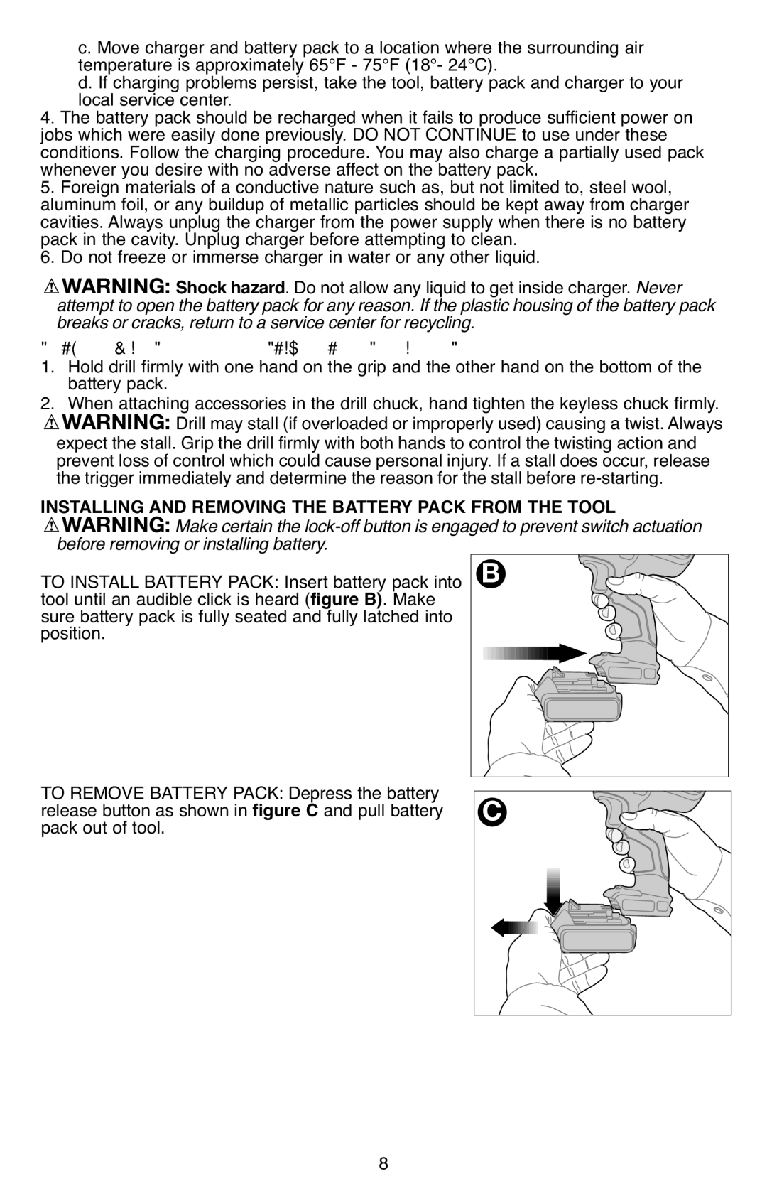 Black & Decker BDCD220IA-1 Safety Warnings and Instructions Drills, Installing and Removing the Battery Pack from the Tool 