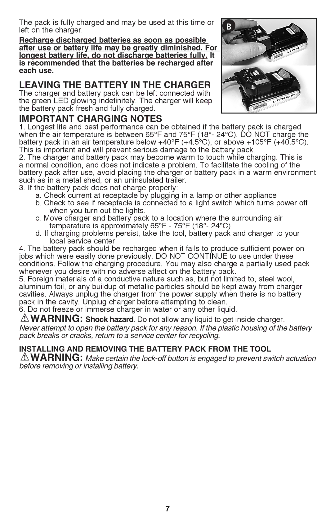 Black & Decker BDCD220IA-1 instruction manual Installing and Removing the Battery Pack From the Tool 