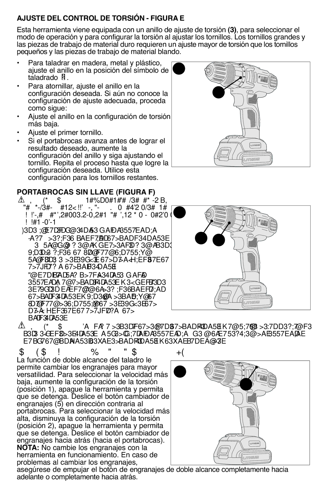 Black & Decker BDCD220IA-1 Ajuste DEL Control DE Torsión Figura E, Portabrocas SIN Llave Figura F, Accesorios 