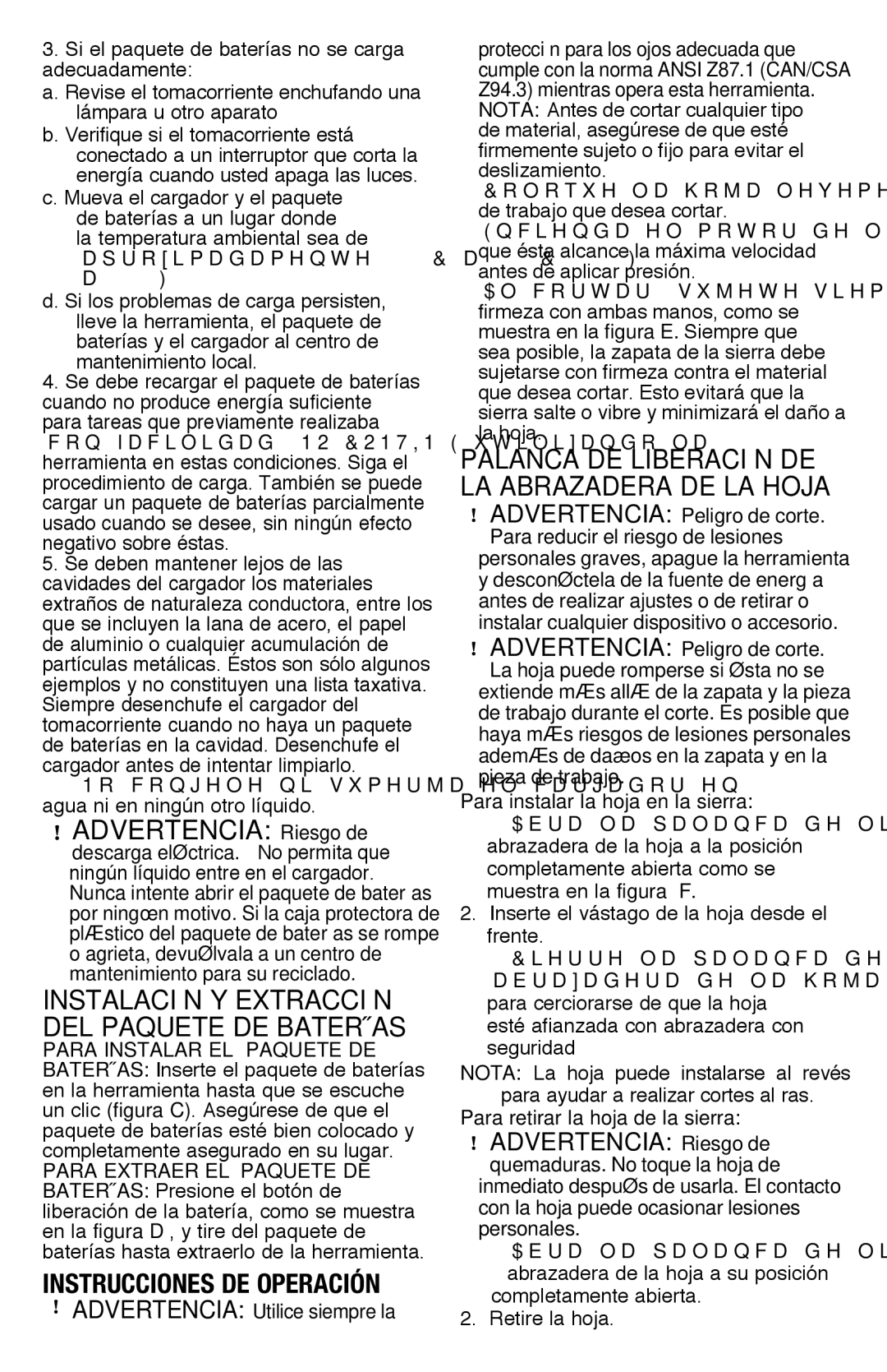 Black & Decker BDCD220RS instruction manual Instrucciones de operación, Palanca de liberación de la abrazadera de la hoja 