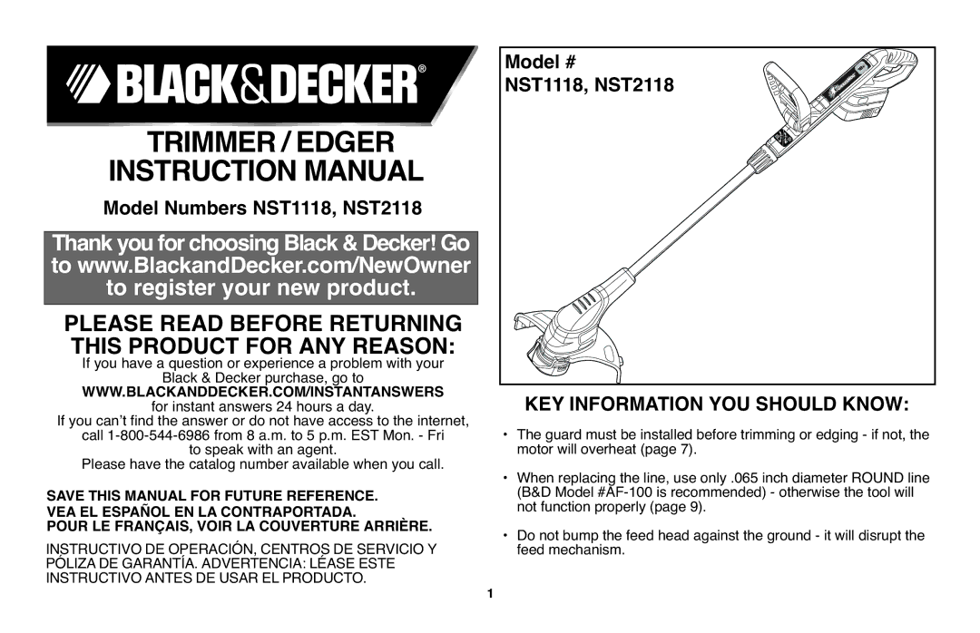 Black & Decker DR260BR, BDCD220RSR, NST2118 instruction manual Please Read Before Returning This Product for ANY Reason 