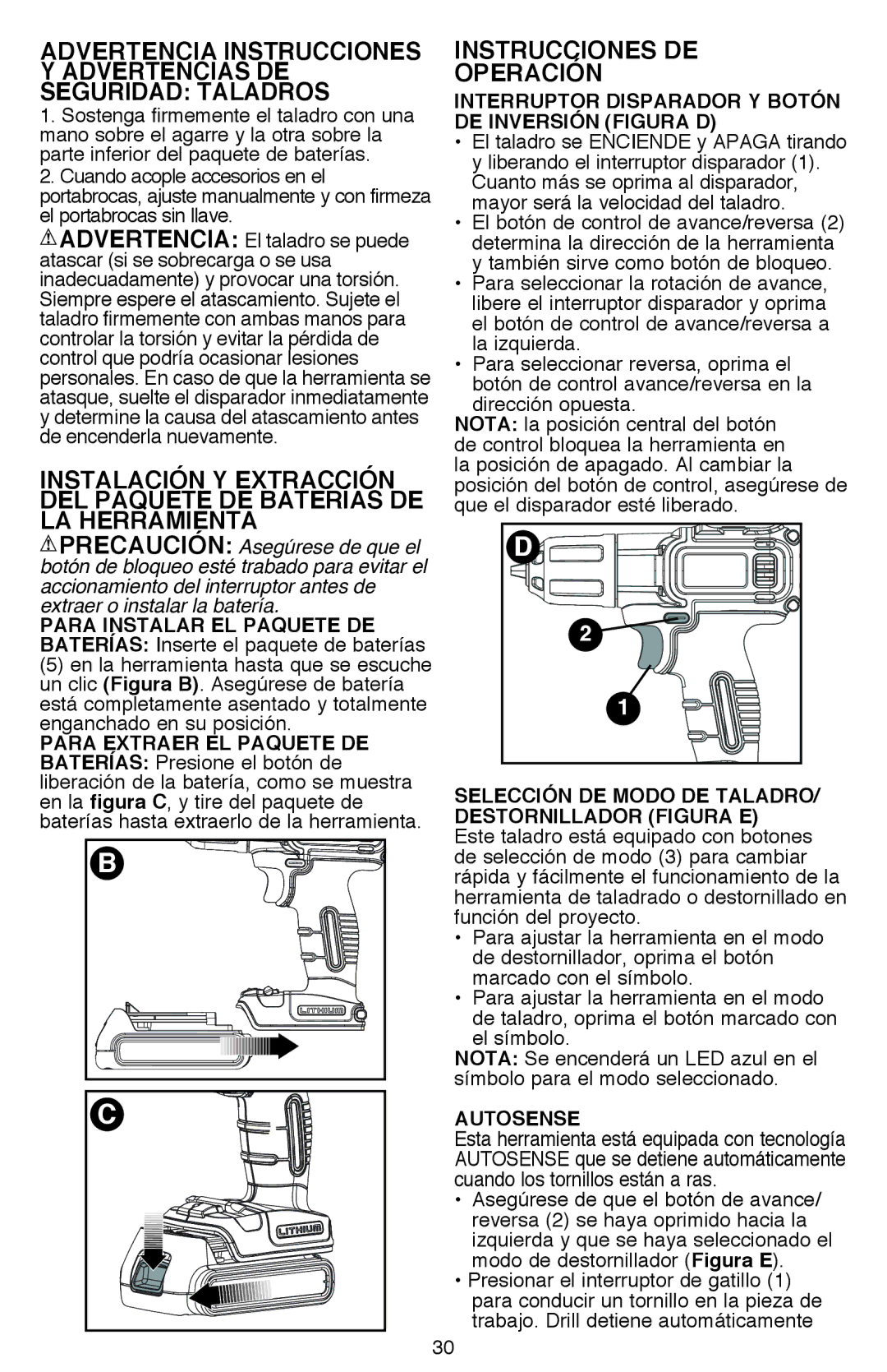 Black & Decker BDCDE120CR Instrucciones DE Operación, Interruptor Disparador Y Botón DE Inversión Figura D 