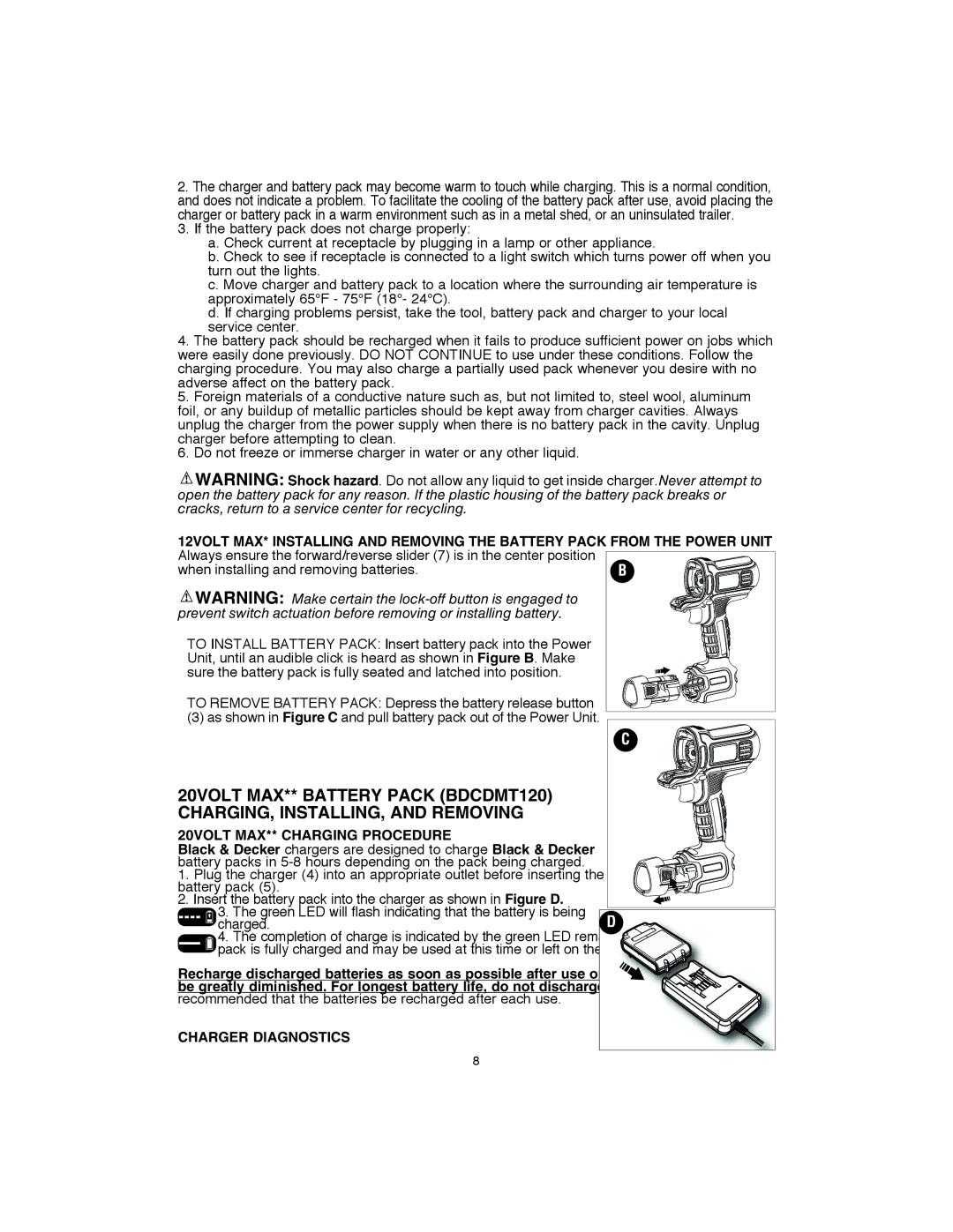 Black & Decker BDCDMT112 (12V Max), BDCDMT120 (20V Max) instruction manual 20VOLT MAX** Charging Procedure 