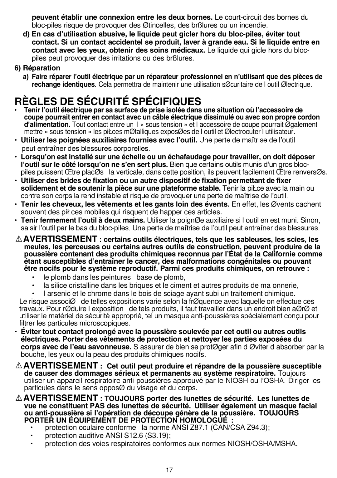 Black & Decker BDCDMT1206KITS instruction manual Règles de sécurité spécifiques 