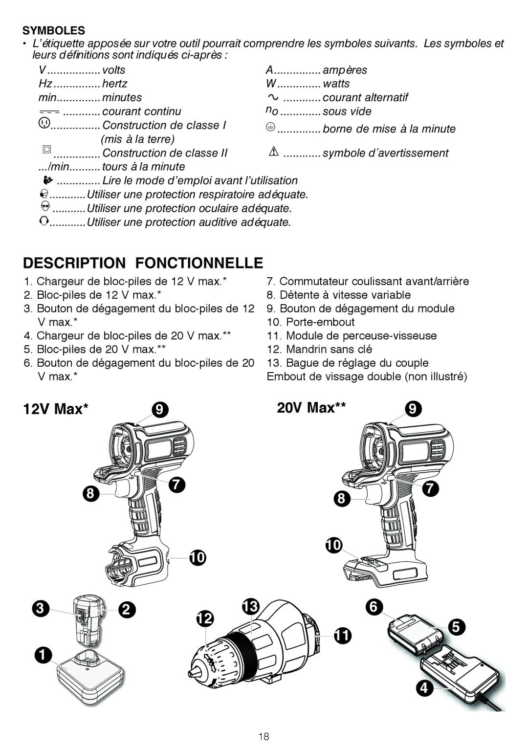 Black & Decker BDCDMT1206KITS instruction manual Description Fonctionnelle, Symboles 