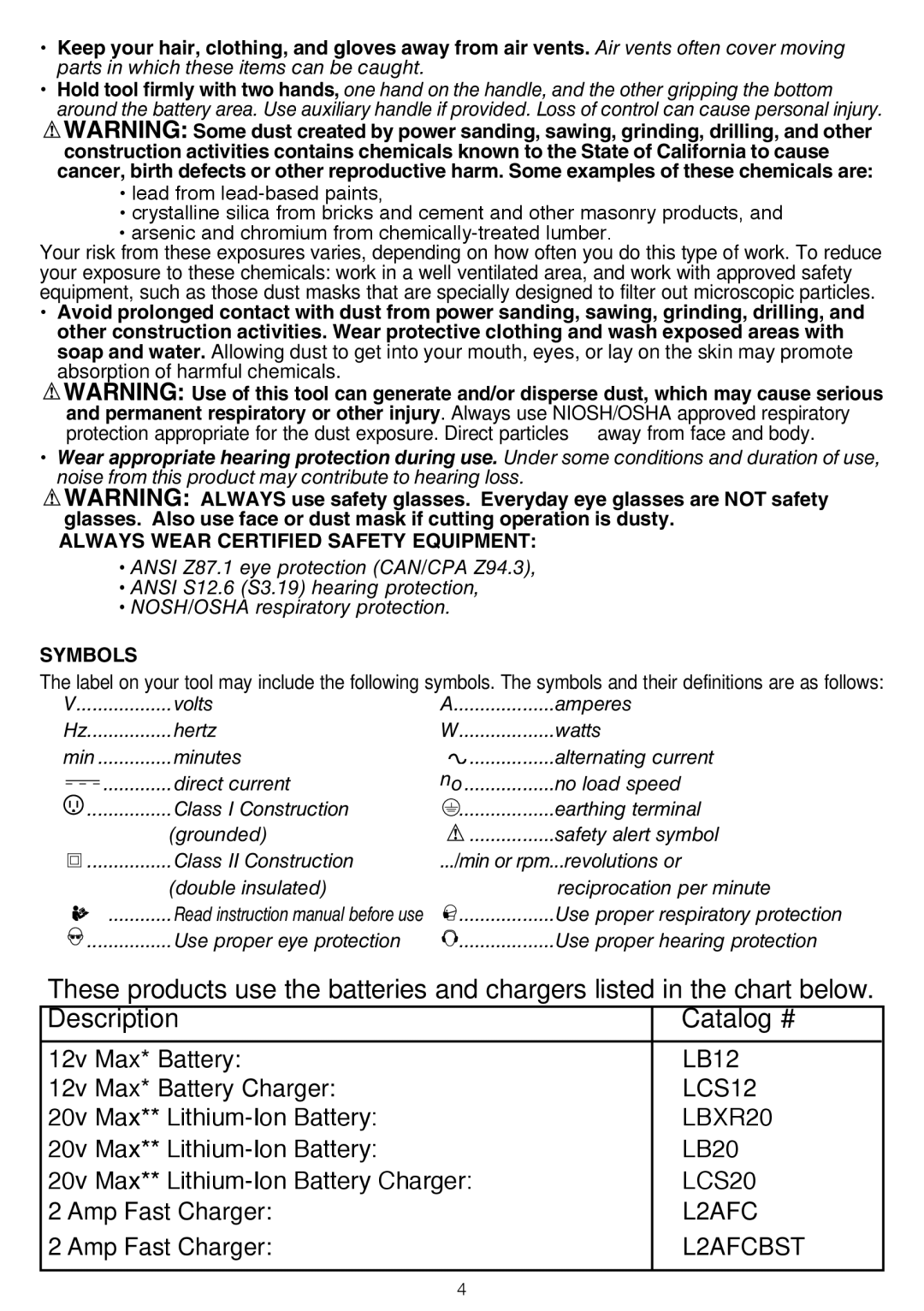 Black & Decker BDCDMT1206KITS instruction manual Always Wear Certified Safety EQUIPMENT , Symbols 