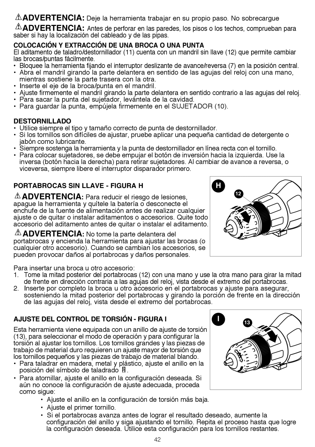 Black & Decker BDCDMT1206KITS instruction manual Colocación Y Extracción DE UNA Broca O UNA Punta, Destornillado 