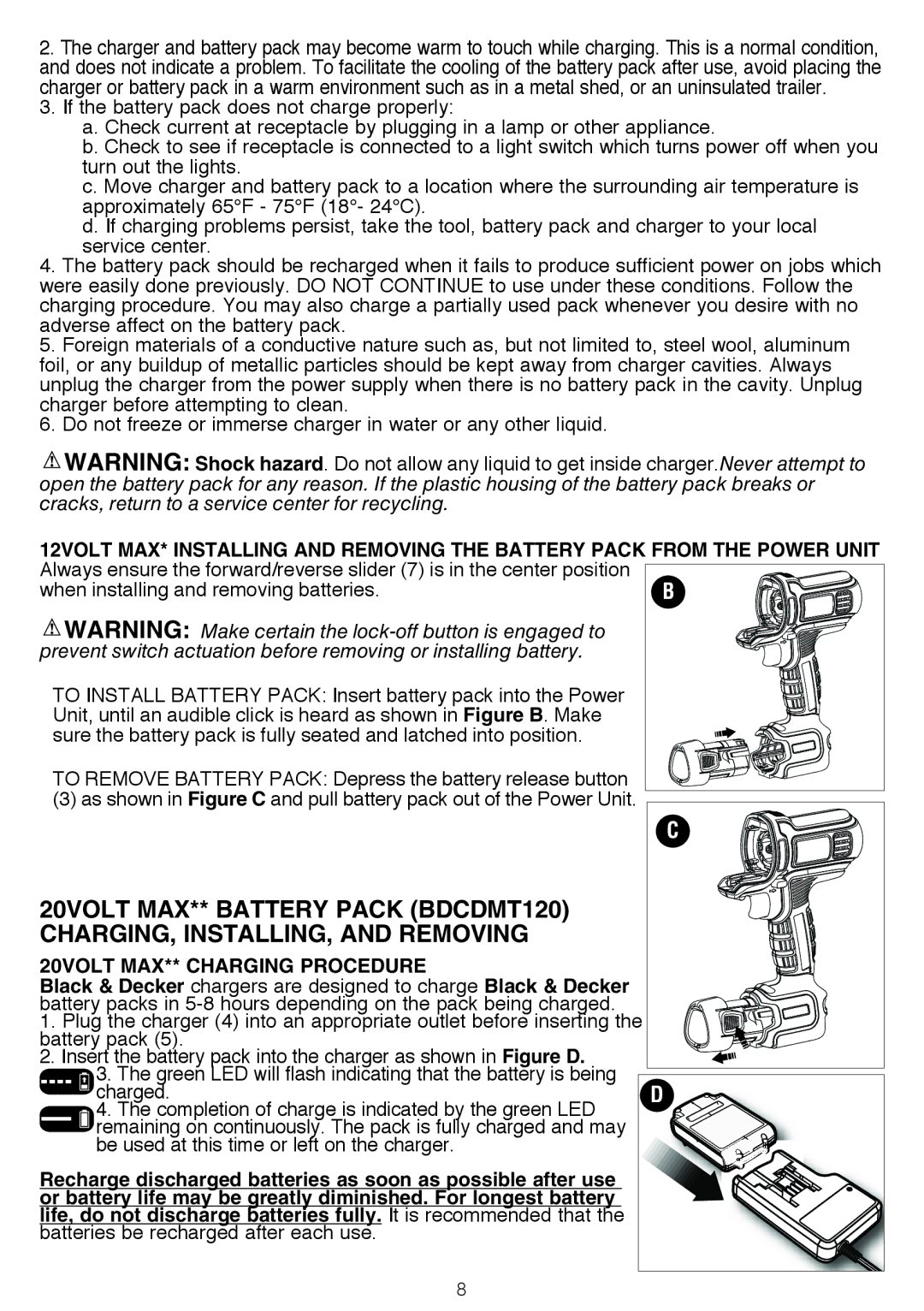 Black & Decker BDCDMT1206KITS instruction manual 20volt Max** Charging Procedure 