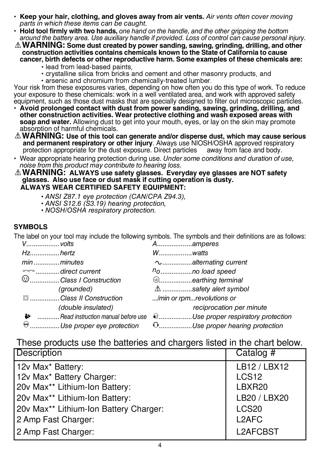 Black & Decker BDCDMT120FL, BDCDMT120C, BDCDMT120-2, BDCDMT120IA Always Wear Certified Safety EQUIPMENT , Symbols 