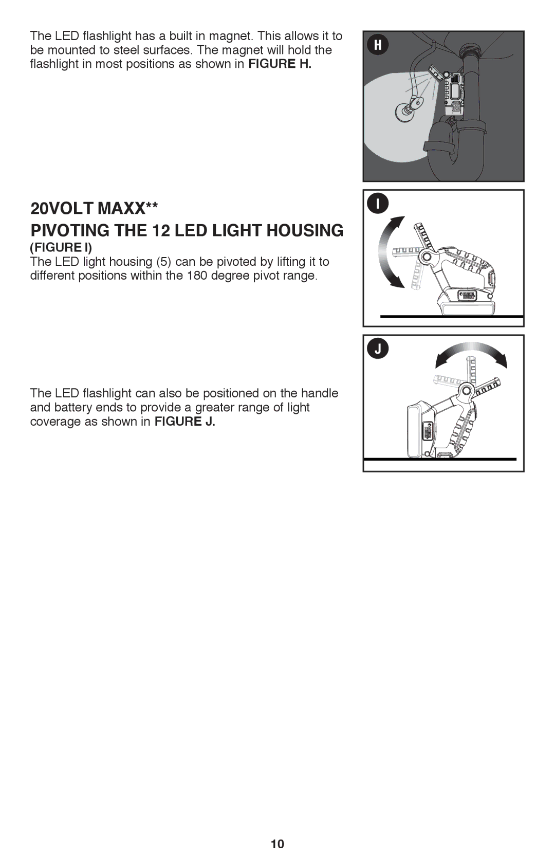 Black & Decker BDCF20, BDCF12 manual 20VOLT Maxx, Pivoting the 12 LED light housing 