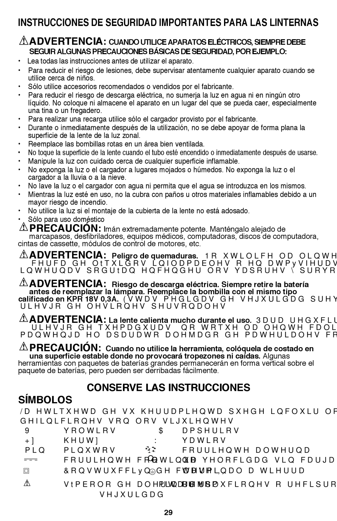 Black & Decker BDCF12 Instrucciones de seguridad importantes para las linternas, Conserve LAS Instrucciones, Símbolos 