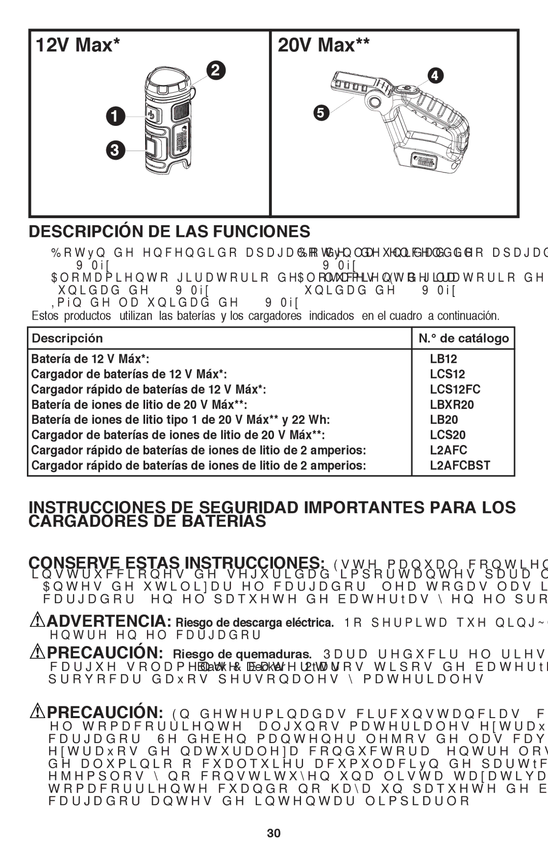 Black & Decker BDCF20, BDCF12 manual 12 V Máx 20 V Máx, Batería de iones de litio de 20 V Máx 