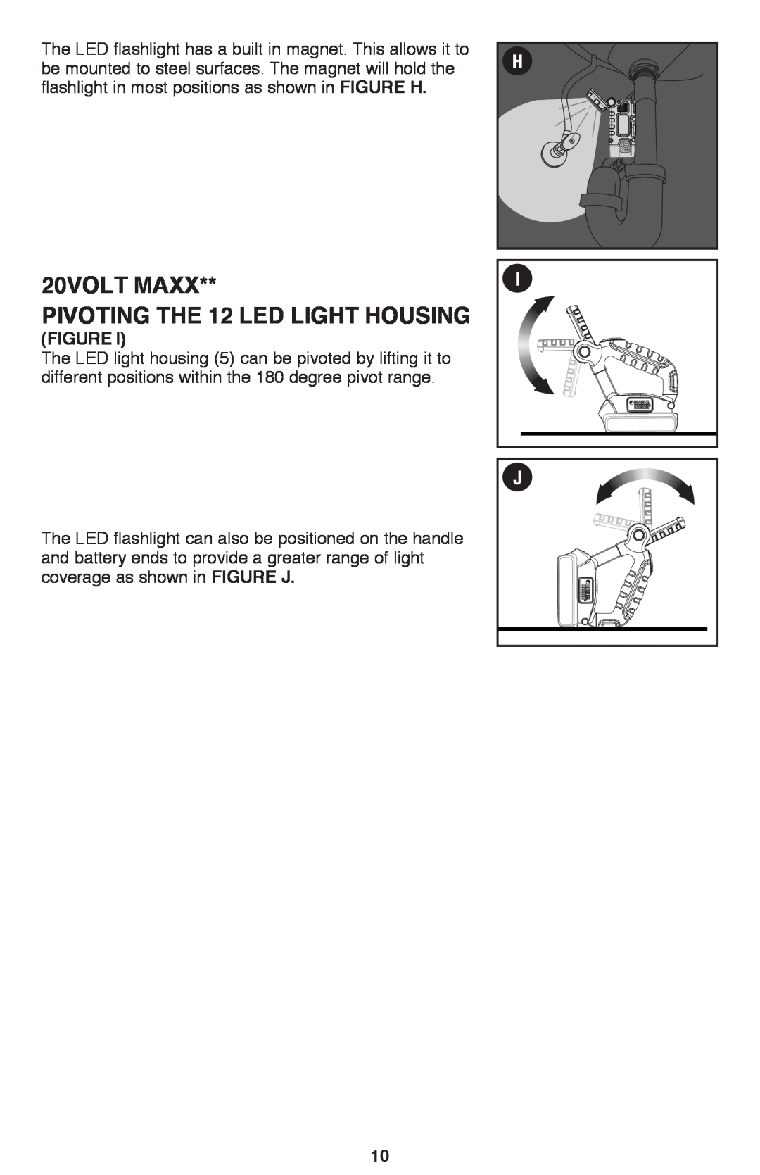 Black & Decker BDCF20, BDCF12 manual 20VOLT MAXX pivoting the 12 LED light housing 
