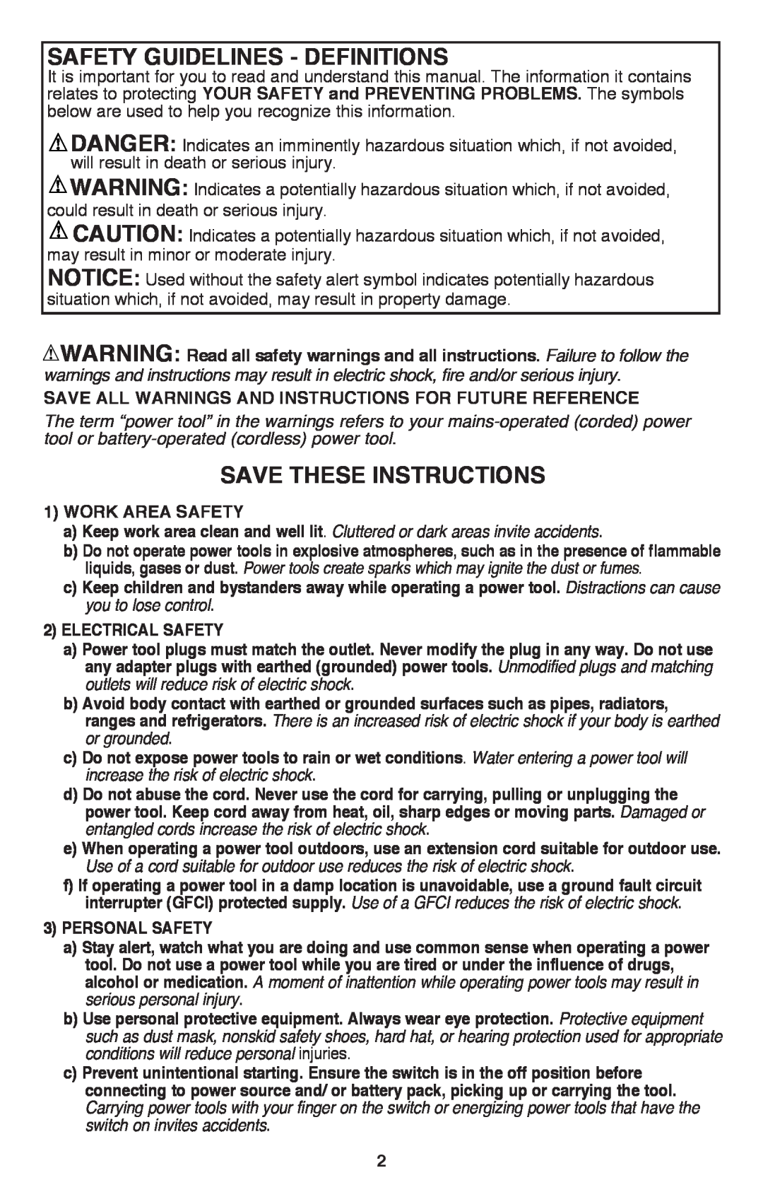 Black & Decker BDCF20, BDCF12 manual Safety Guidelines - Definitions, Save these instructions 