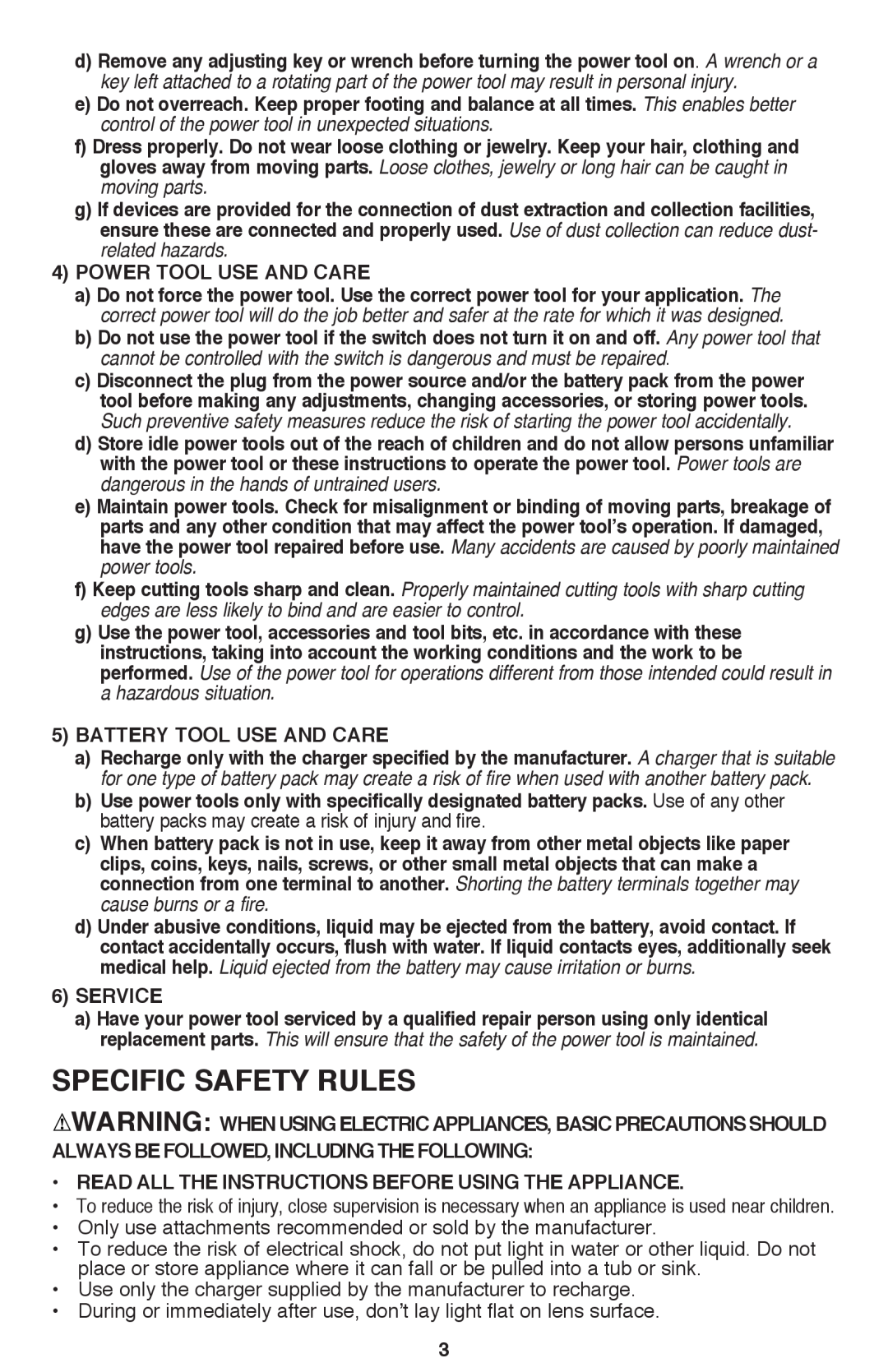 Black & Decker BDCF12, BDCF20 manual Specific Safety Rules 