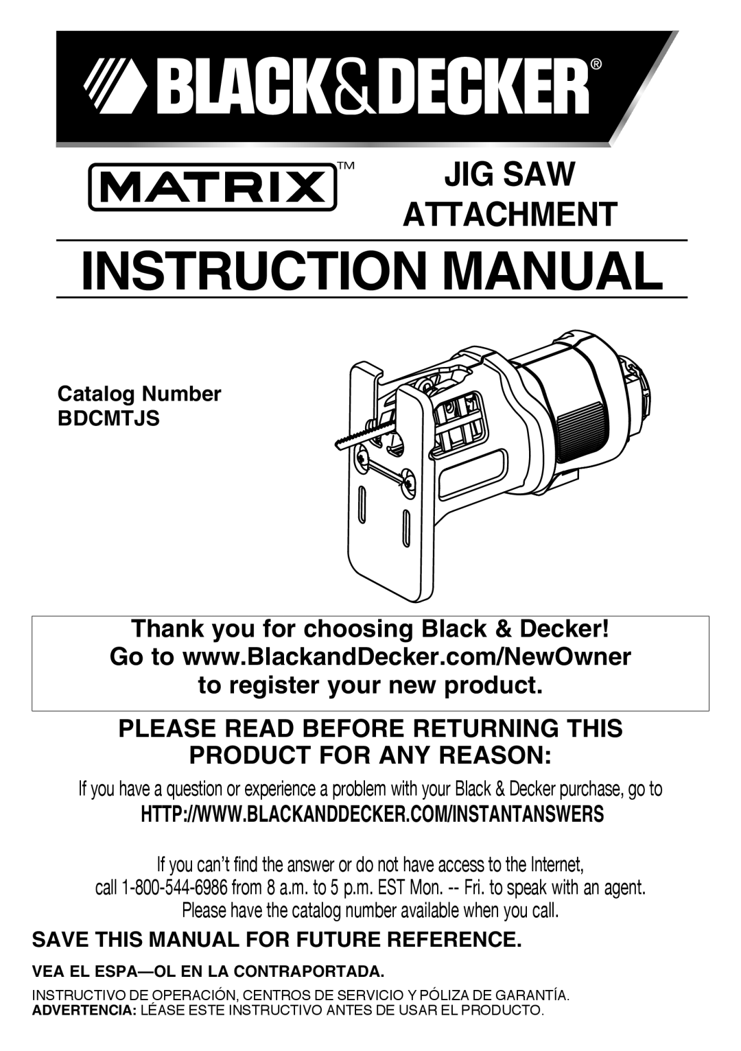 Black & Decker BDEDMT, BDCMTJS, BDCDMT120 instruction manual Bdcmtjs, Save this Manual for Future Reference 