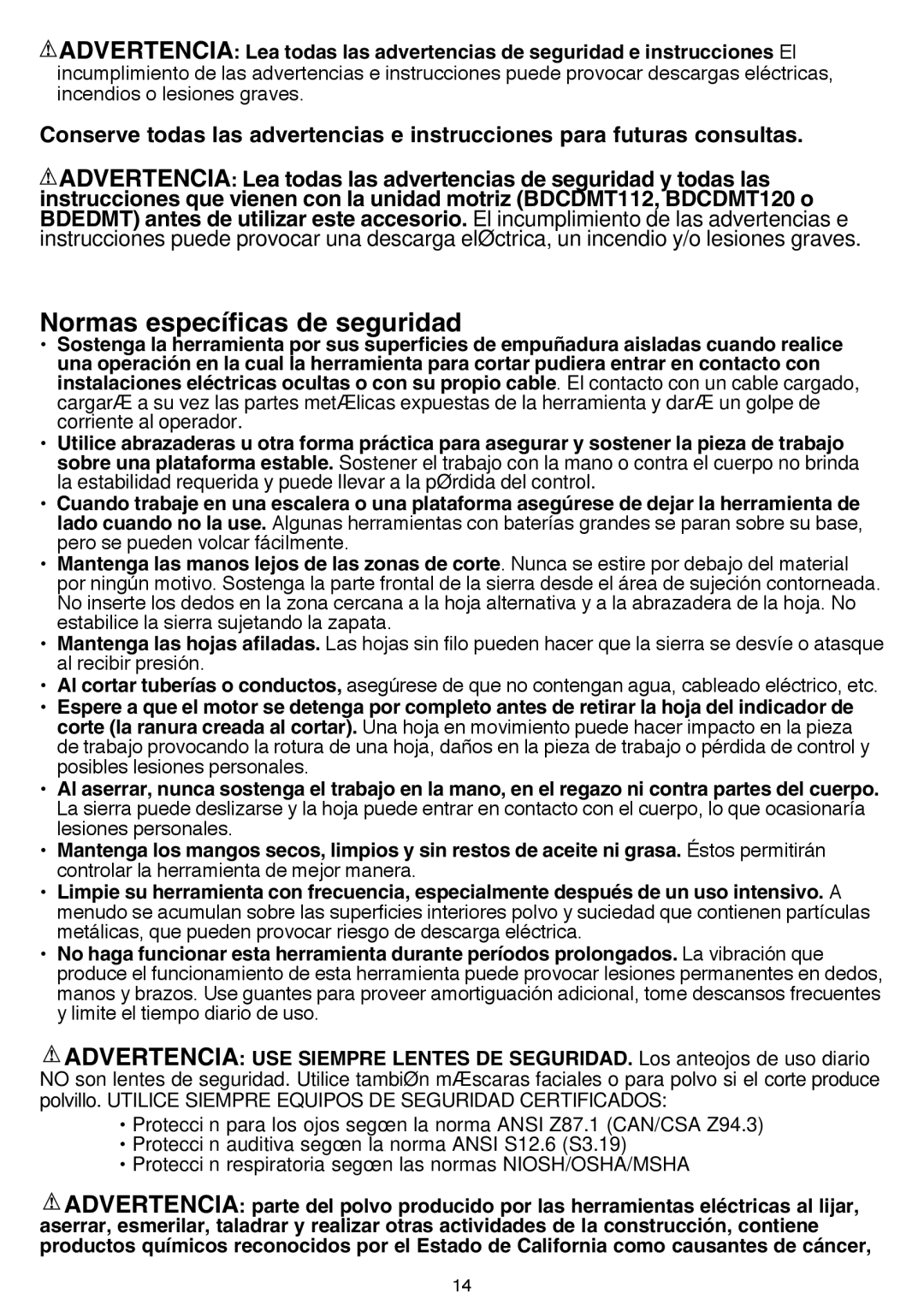 Black & Decker BDCMTJS instruction manual Normas específicas de seguridad 