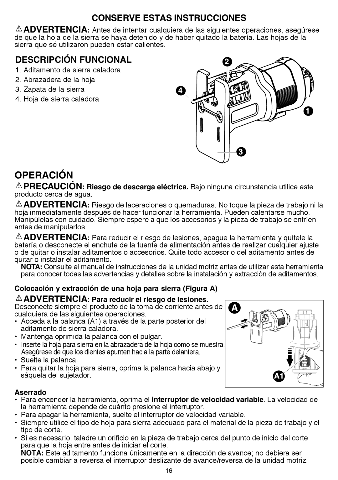 Black & Decker BDCMTJS instruction manual Operación, Descripción funcional, Aserrado 