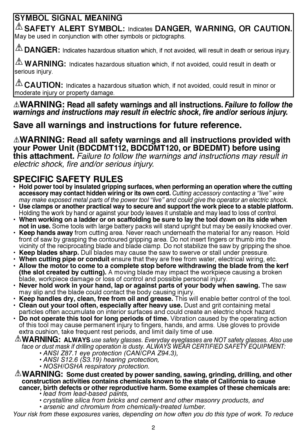 Black & Decker BDCMTJS instruction manual Symbol Signal Meaning 